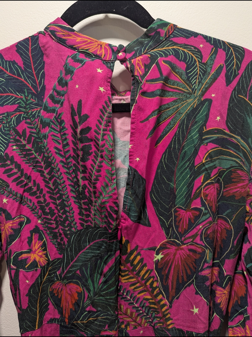 FARM Rio Tropical Fuchsia Wide-Leg Jumpsuit Tie Waist Large Tropical Resort - Picture 12 of 16